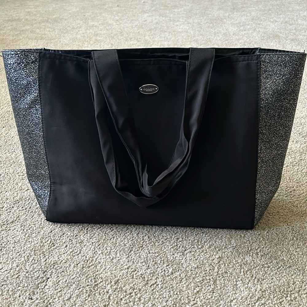 Coach fragrance black glitter tote bag